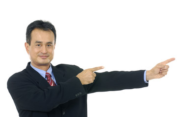 business man in a suit pointing with his finger