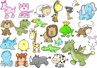 Obraz premium Wildlife Animal Safari Summer Ocean Vector Set