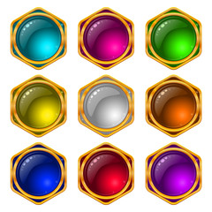 Buttons with gems, set, round