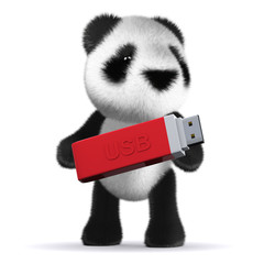 3d Panda bear backs up his data on a USB stick © Steve Young