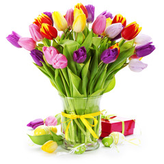 spring tulips with easter eggs