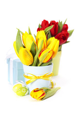 spring tulips with easter eggs