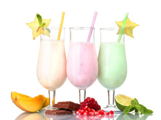 Milk shakes with fruits isolated on white