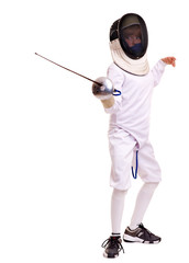 Child epee fencing lunge.