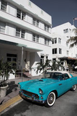 Car parked on Ocean Drive Avenue- Art Deco District, Miami Beach