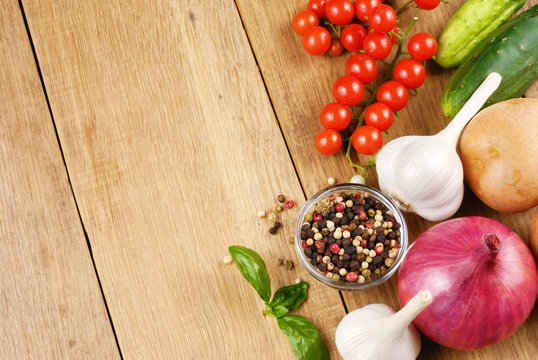 Vegetables, basill and spices