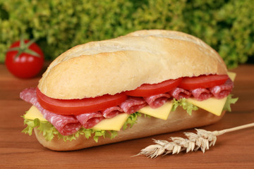 Baguette belegt mit Salami