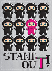 Card with cute ninja with a message to be unique