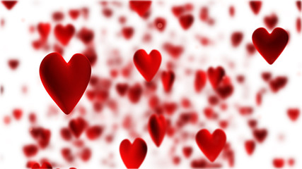 red hearts flying on white background