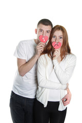 young loving couple over white
