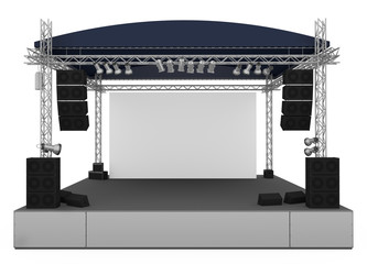 Front view of outdoor gig stage. 3D render