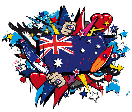 Graffiti Australia flag pop art aussie illustration