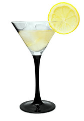 Martini with lemon and ice on a white background