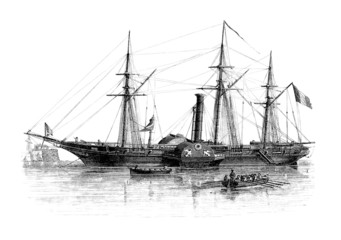Steamer with Sails - 1830 - obrazy, fototapety, plakaty