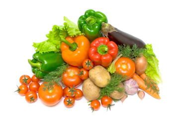 vegetables on a white background - view from above