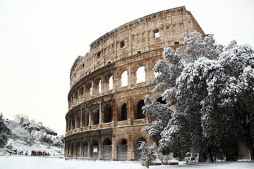 The Coliseum covered by snow