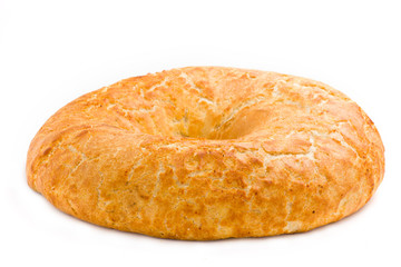 Round Golden Brown Crusty Bread On White