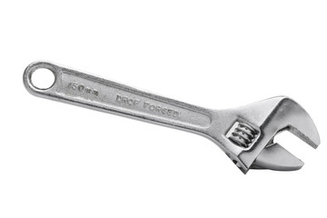 Adjustable Wrench On White. Clipping path included.