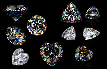 3d Round brilliant cut diamond perspective isolated on black