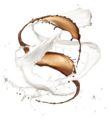 Chocolate and milk splash, isolated on white background