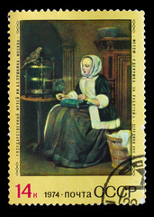 USSR - CIRCA 1974: A Stamp printed in USSR, shows Metsu, "a girl