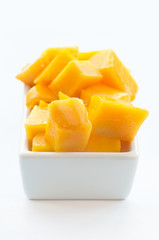 Mango Cubes on a white dish 02