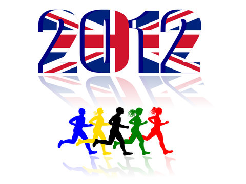 Runners on 2012 UK Flag background,vector image