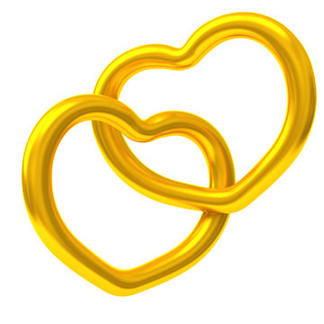 Two gold hearts forever together 3d