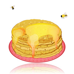 plate of pancakes and honey