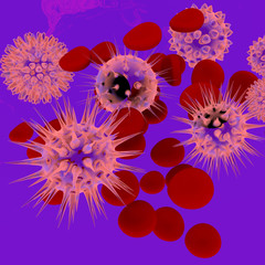 virus and red blood cells in human blood