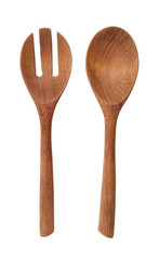 Wooden cutlery isolated on the white background
