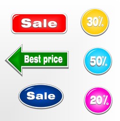 Set of vector sale tickets, labels, stamps