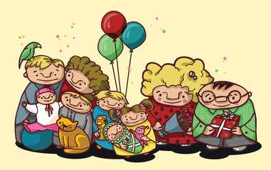 Vector family celebrating