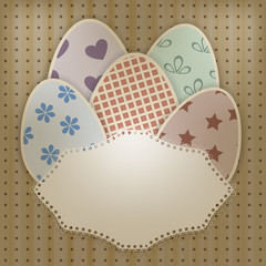 vector  easter greeting card with retro eggs abd lacy napkin