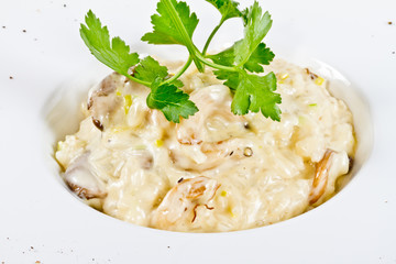 Bowl of mushroom risotto.