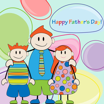 Happy Father's Day.Father and twins vector illustration