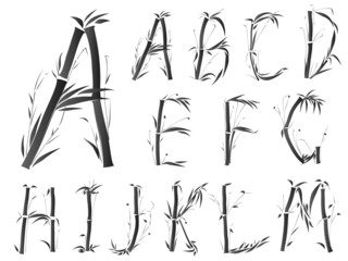 Bamboo alphabet font in asian style.