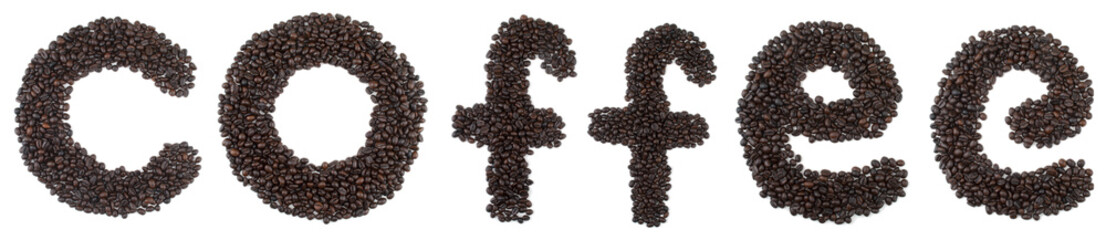 Word coffee made of coffee beans