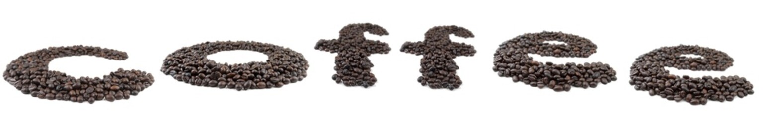 Word coffee made of coffee beans