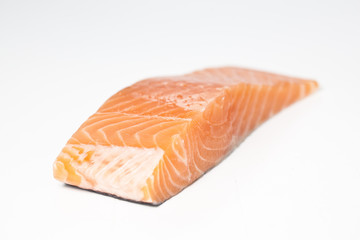 fresh salmon on white background.