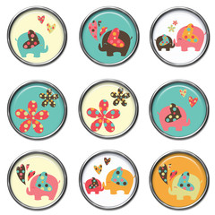 3D buttons - Elephants