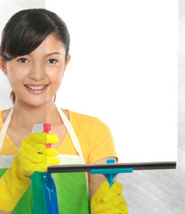 woman cleaning windows