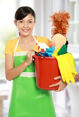woman with cleaning equipment