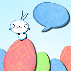 Easter eggs and rabbit isolated white.