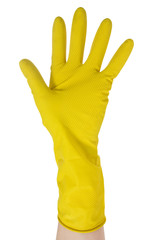 Hand in yellow glove