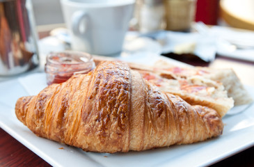 fresh croissant on table ,Delicious!