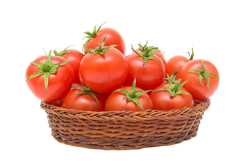 tomatoes in a basket on a white background