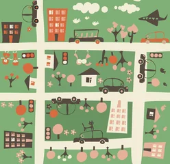 Printed roller blinds On the street cartoon seamless map