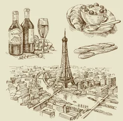 Papier Peint photo Lavable Illustration Paris Paris dessinés à la main