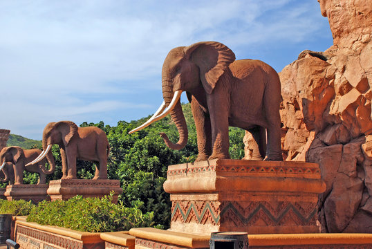 Statue Of Elephants In Lost City, South Africa